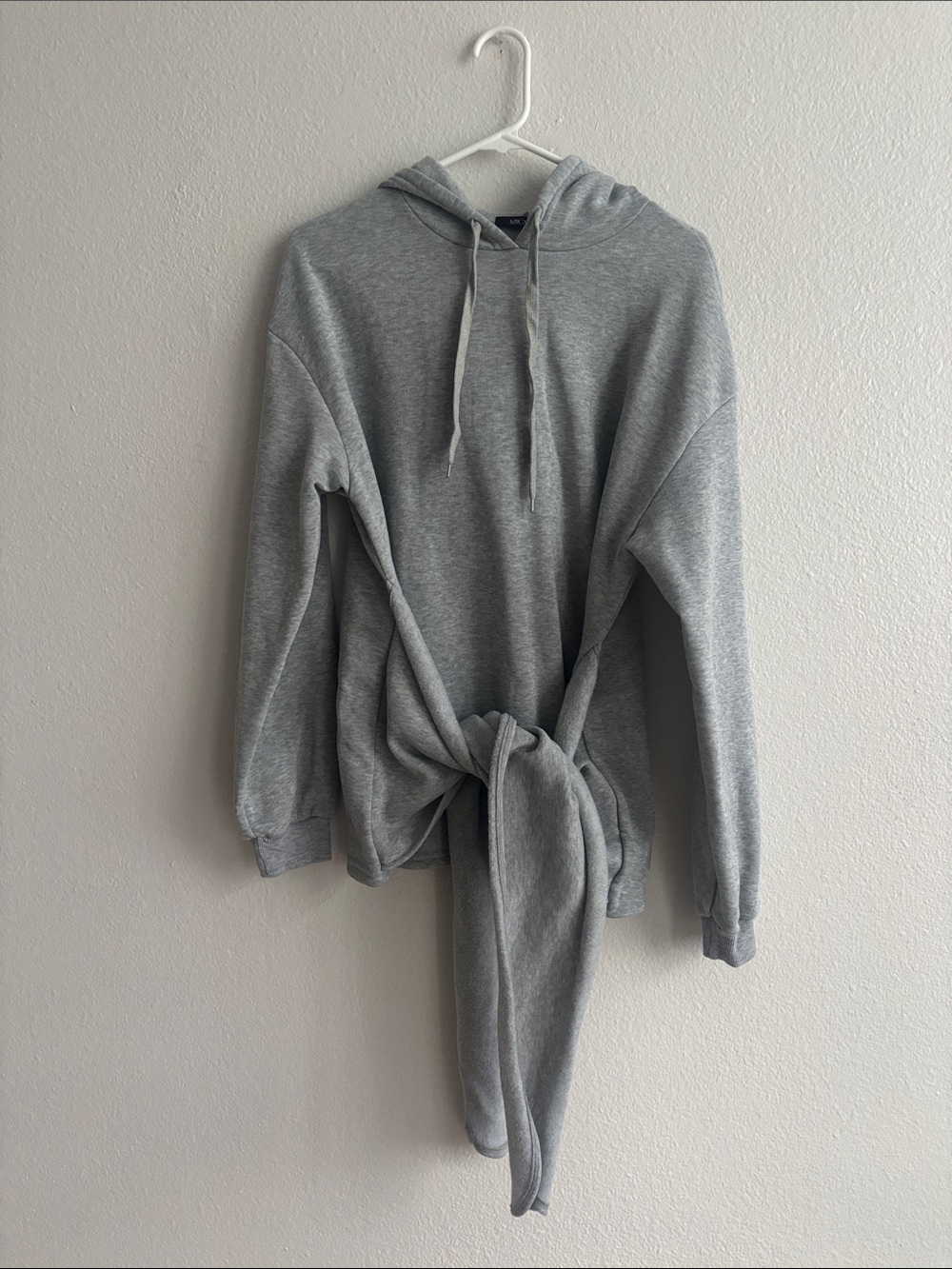 Micas Gray Tie-Front Hoodie Sweatshirt Dress